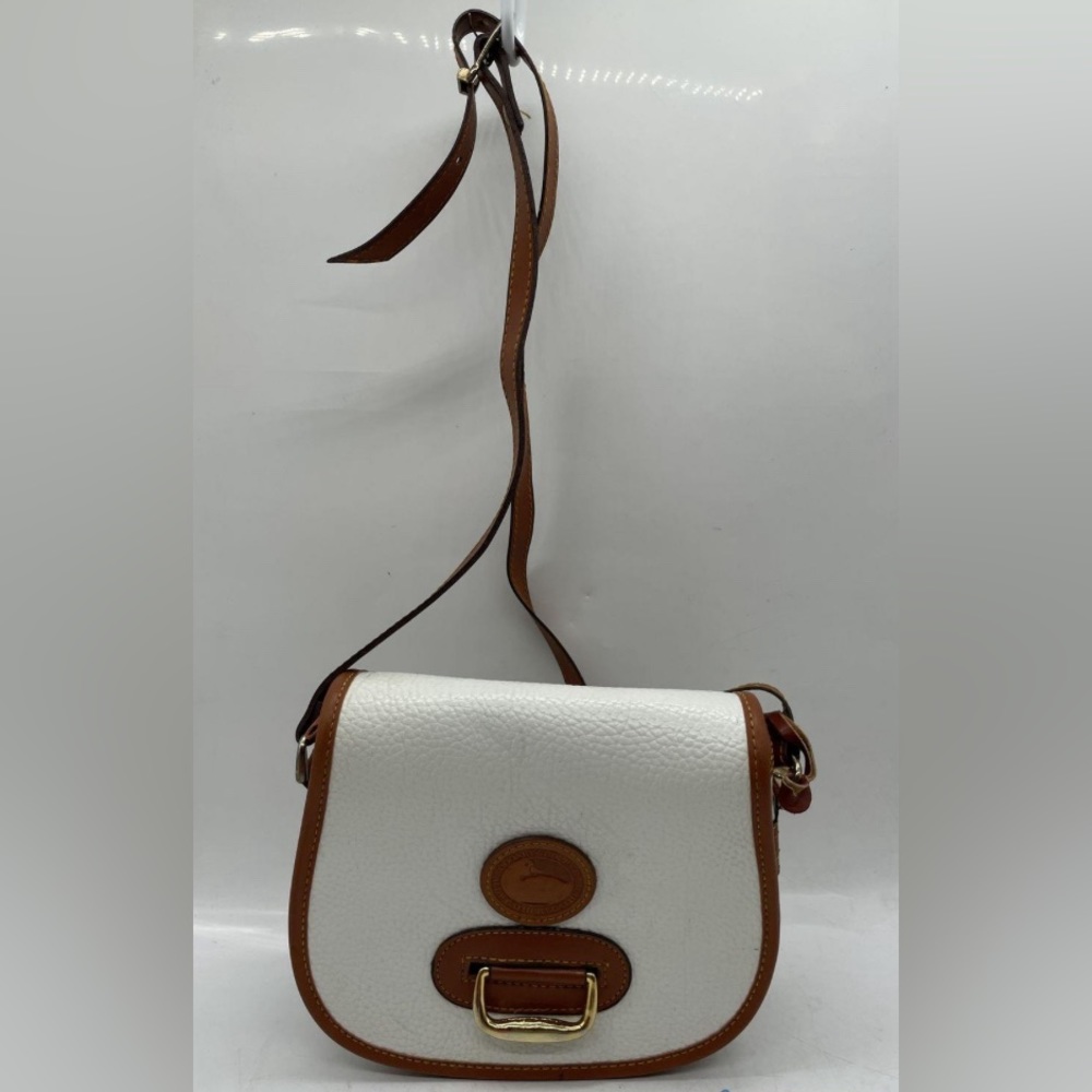 Dooney & Bourke Womens White Brown Leather Inner Divider Zipper Crossbody Bag - Picture 1 of 4